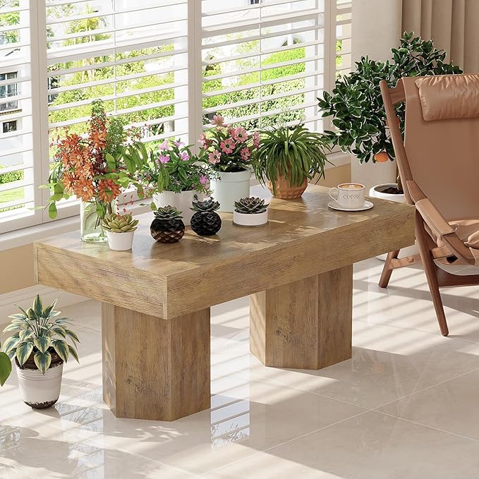 GiftGo Coffee Table Mid Century Modern Center Living Room Table Farmhouse - Image 6