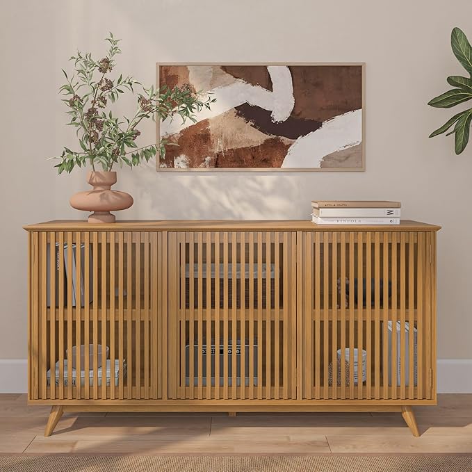 Plank+Beam Mid-Century Modern Wood TV Stand, Three Door Solid Wood - Image 10