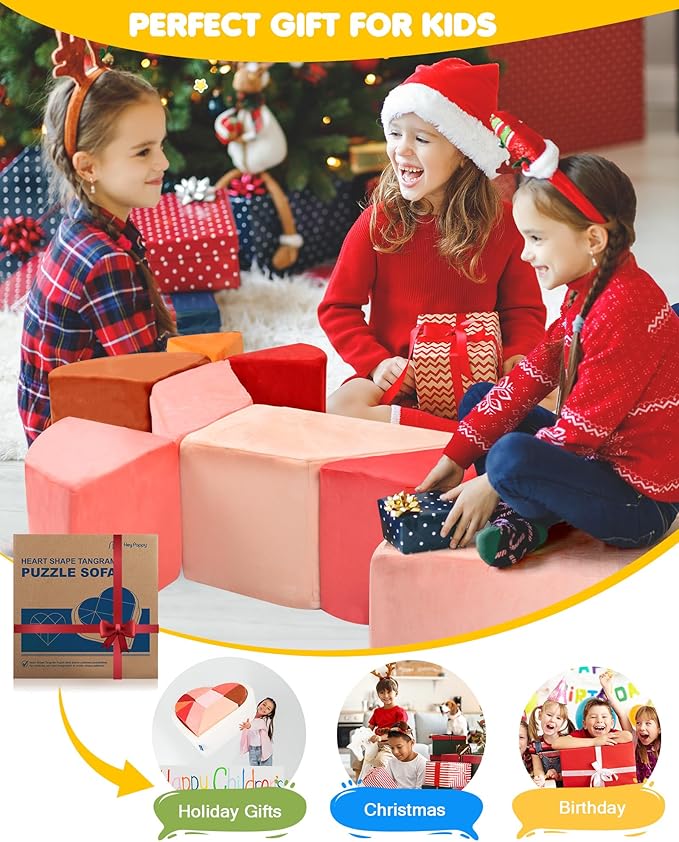 Kids Play Couch, 2-in-1 Heart-Shape Kids Plays Sofa - Image 9
