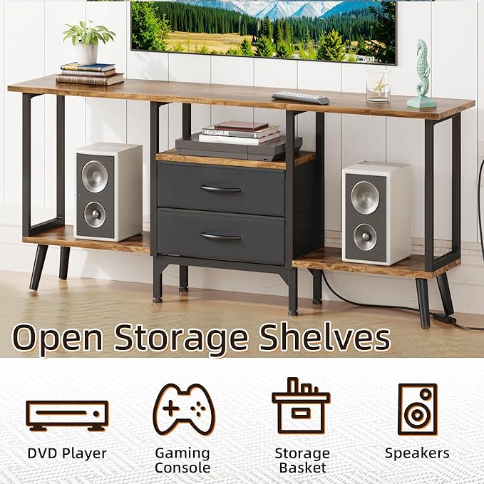 Small TV Stand with Fabric Drawers/LED Light - Image 5
