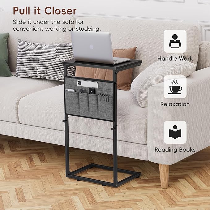 Vagusicc C Shaped End Table, Adjustable Height Small Couch Side Table - Image 3