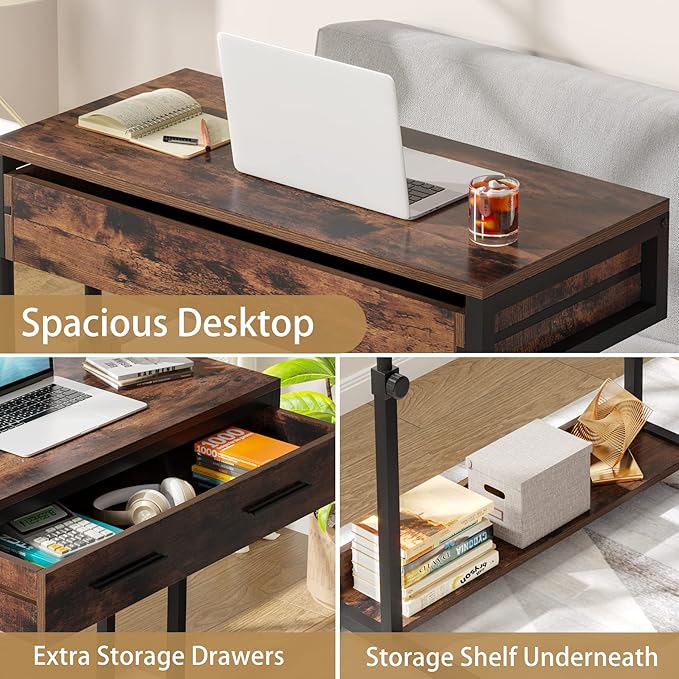 Tribesigns Portable Desk with Drawers, Mobile Laptop Desk with Wheels, Sofa - Image 7