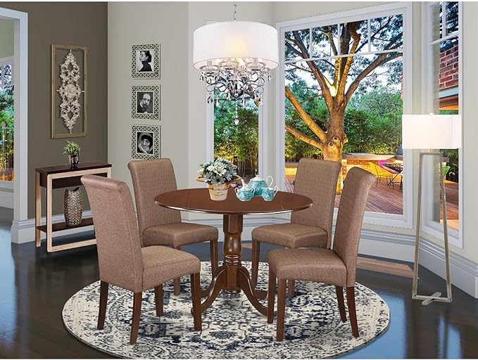 East West Furniture DLBA5-MAH-18 5 Piece Dining Room Table Set Includes a Round - Image 7