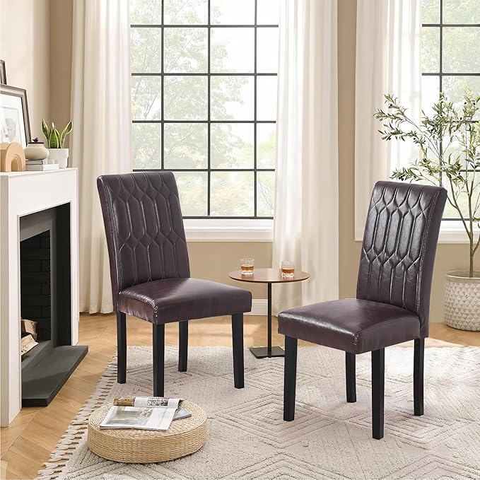 VECELO Upholstered Dining Chairs Set of 2, Modern PU Leather Accent Parsons - Image 6