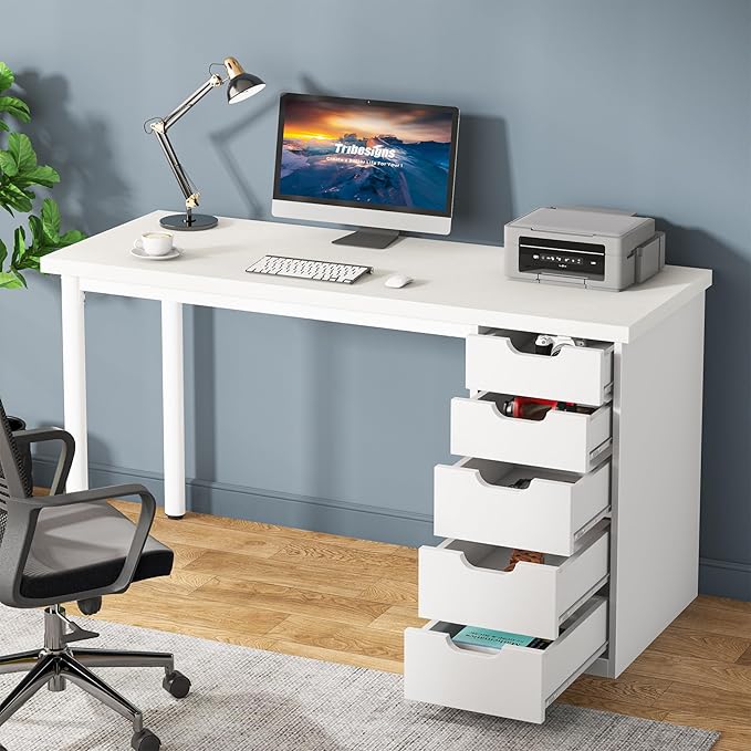 Tribesigns Computer Desk with 5 Drawers, 47 inches Rustic Brown Home Office - Image 8