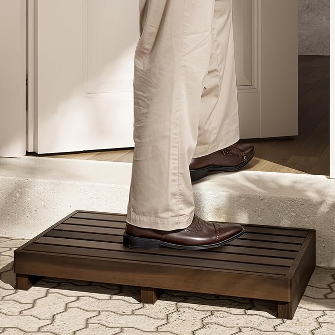 TINAMO 3.5" One Step Stool for Elderly, Acacia Wood High Riser Step Stool for by TINAMO