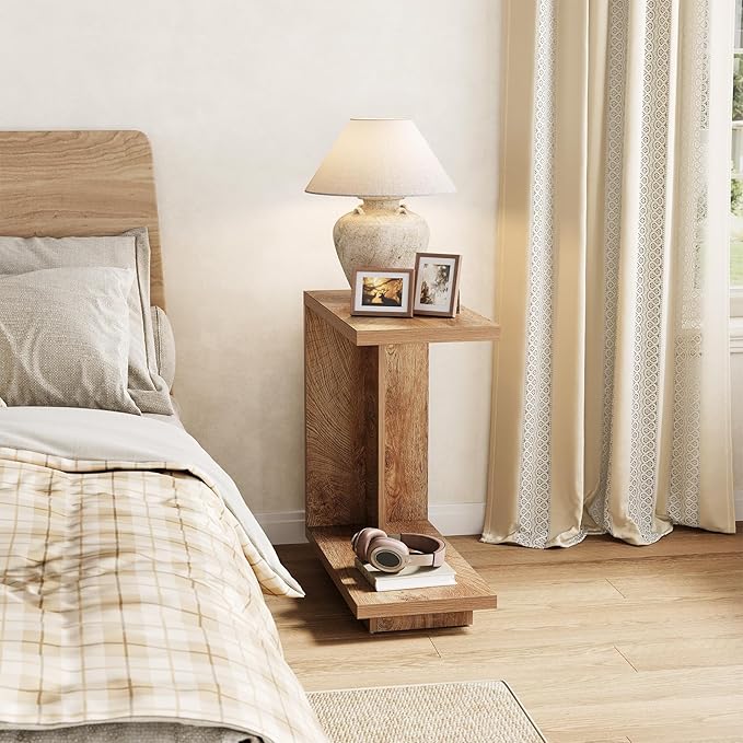 LITTLE TREE C-Shaped Side Table Set of 2, Narrow 2-Tier End Table - Image 5