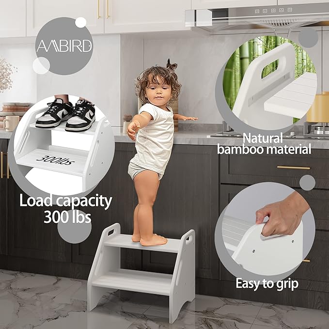 AMBIRD Wooden Two Step Stools Toddler - Image 2