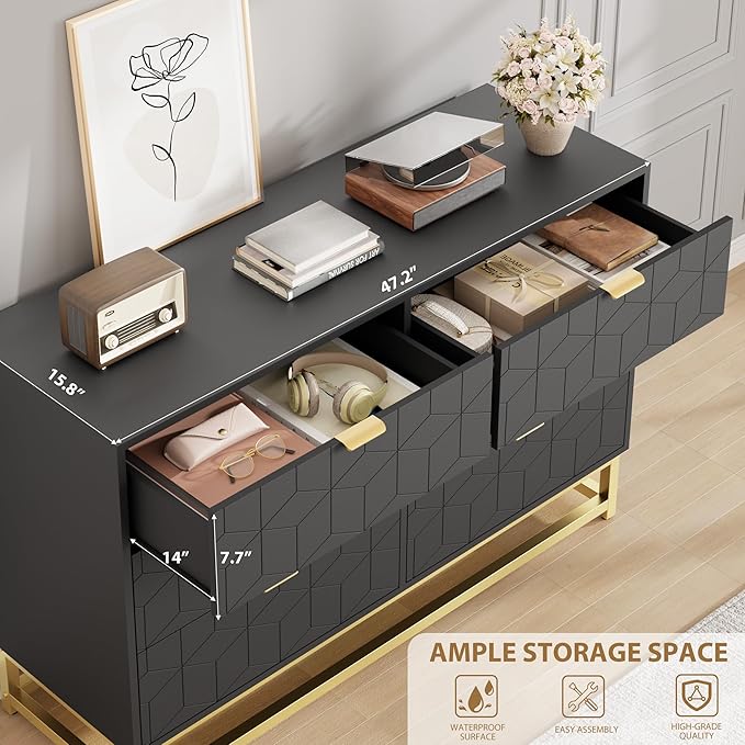 GAOMON Black Dresser for Bedroom, Modern 6 Drawer Double Dresser - Image 4