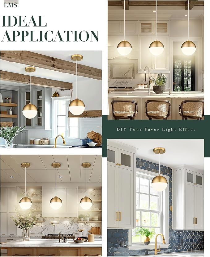LMS 6-inch Brushed Gold Pendant Light Fixtures, Mid Century Pendant Light - Image 5
