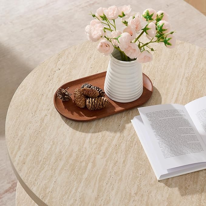 Round Boho Wood Coffee Table - Image 3