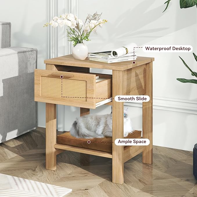 IBUYKE Rattan Nightstand, Boho Night Stand - Image 7