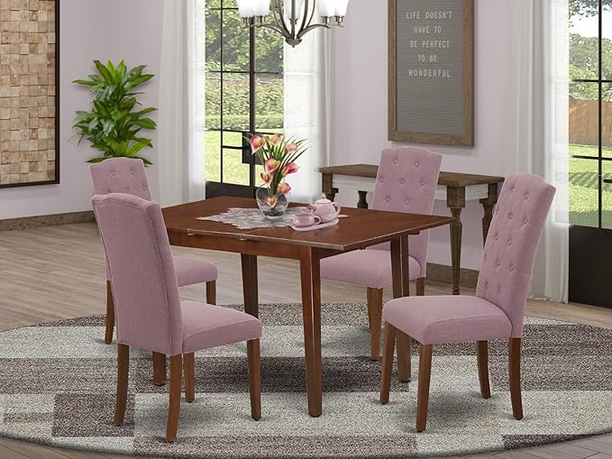 East West Furniture NOCE5-MAH-10 5 Piece Kitchen Table Set Includes a Rectangle - Image 2