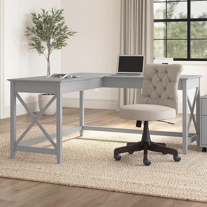 Bush Furniture Key West 60W Modern Farmhouse L Shaped Desk in Cape Cod Gray | - Image 2
