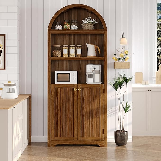 GAOMON 72'' Tall Arched Cabinet, 5 Tier Arched Bookshelf - Image 5