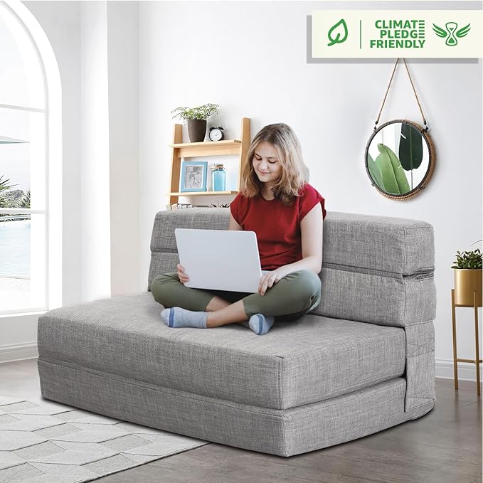 ANONER 60" Folding Sleeper Chair Sofa Bed Lazy Couch - Image 5
