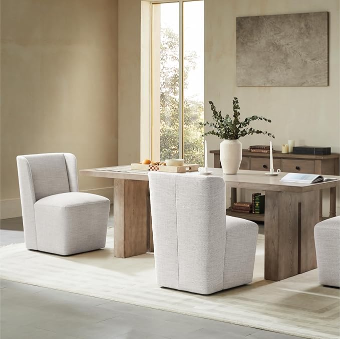 Dining Chairs with Casters No Assembly Upholstered Wingback Single Sofa Armless - Image 7