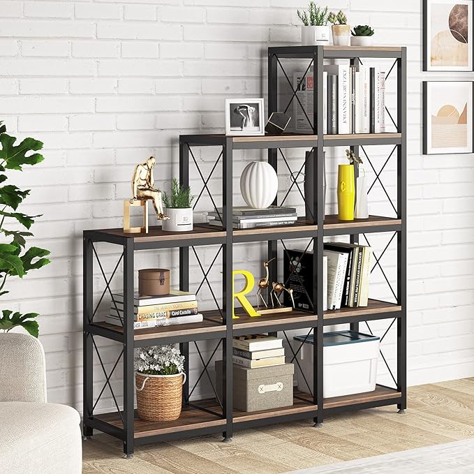 Tribesigns 12 Shelves Bookshelf, Industrial Ladder Corner Bookshelf 9 Cubes - Image 4