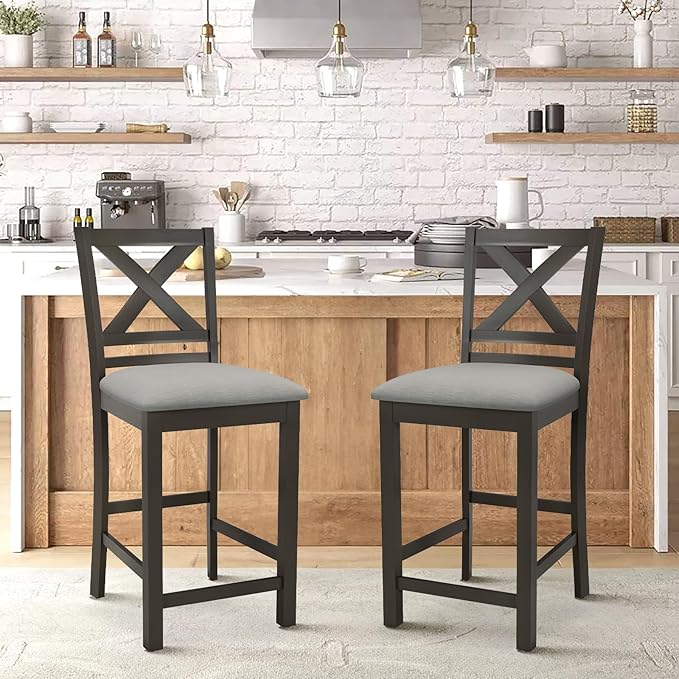 COLAMY Bar Stools Set of 2, Counter Height Bar Stools, Mid Century Modern - Image 2