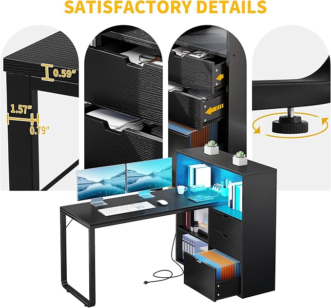 DWVO L Shaped Desk with Drawers, Home Office Desk with Storage Shelves - Image 6