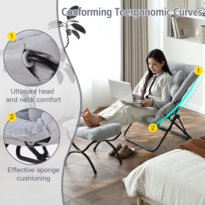 Welnow Comfy Saucer Chair with Ottoman, Oversized Folding Reading Chair - Image 7