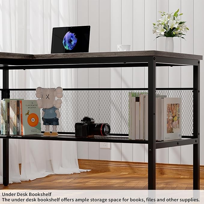 L Shaped Computer Desk with Magic Power Outlets and Smart LED Light, Reversible - Image 7