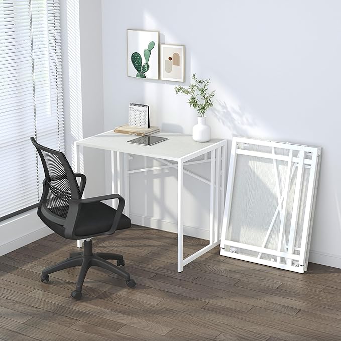 Small Folding Desk 32 inch, No Assembly Required Small Office Desk, Writing - Image 8