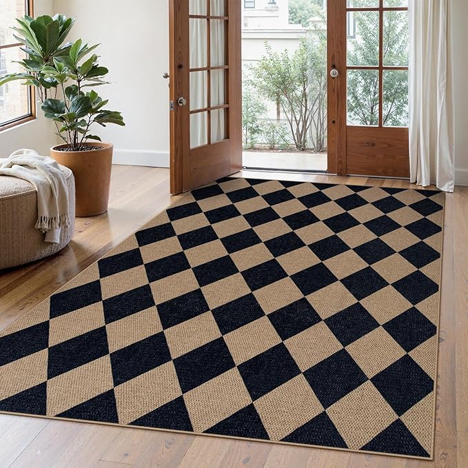 Lahome Checkered Easy Jute Outdoor Rug, 5x7 Area Rugs by Lahome