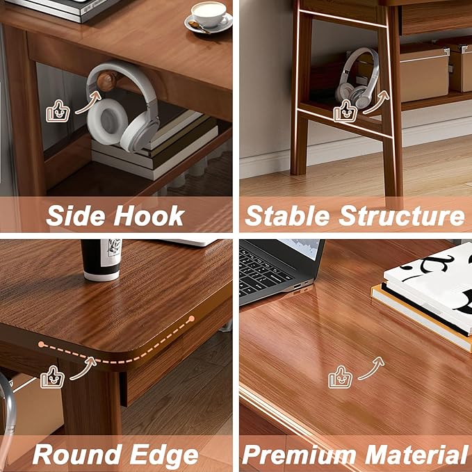 Solid Wood Desk, Writing Desk, Home Office Workstation - Image 6