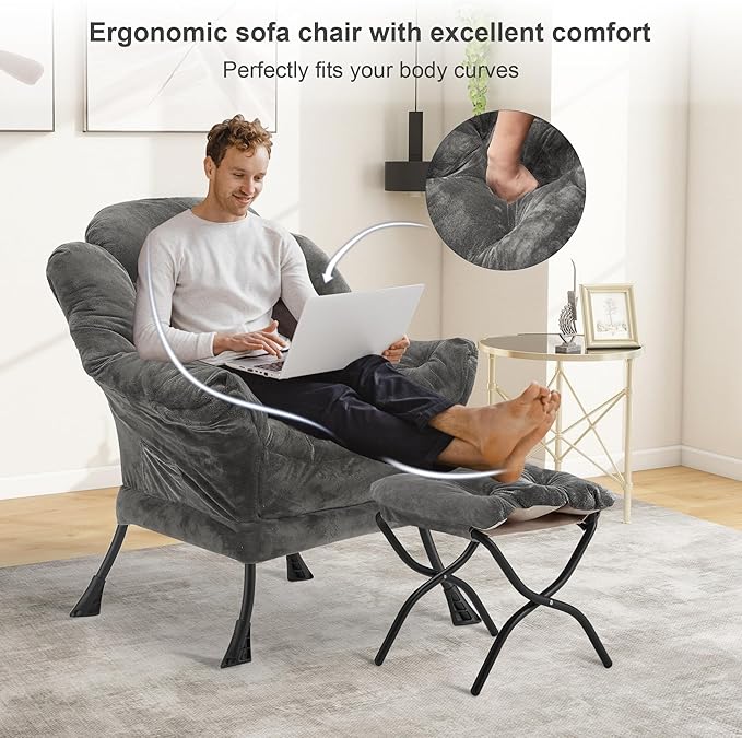 Fabric Lazy Chair with Ottoman, Oversized Upholstered Sofa Chair - Image 4