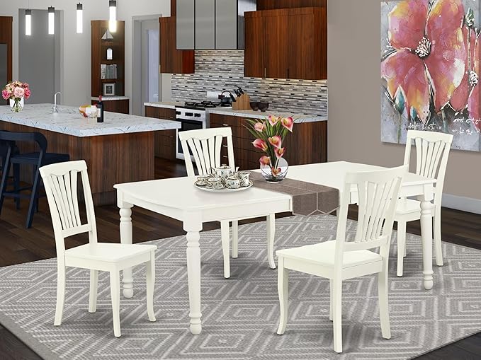 East West Furniture DOAV5-LWH-W 5 Piece Dining Set Includes a Rectangle Dining - Image 2