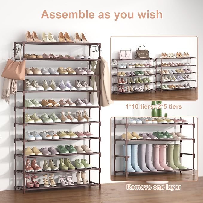 10 Tiers Shoe Rack 50 Pairs Large Capacity Tall Shoe Organizer Sturdy Shoe - Image 5