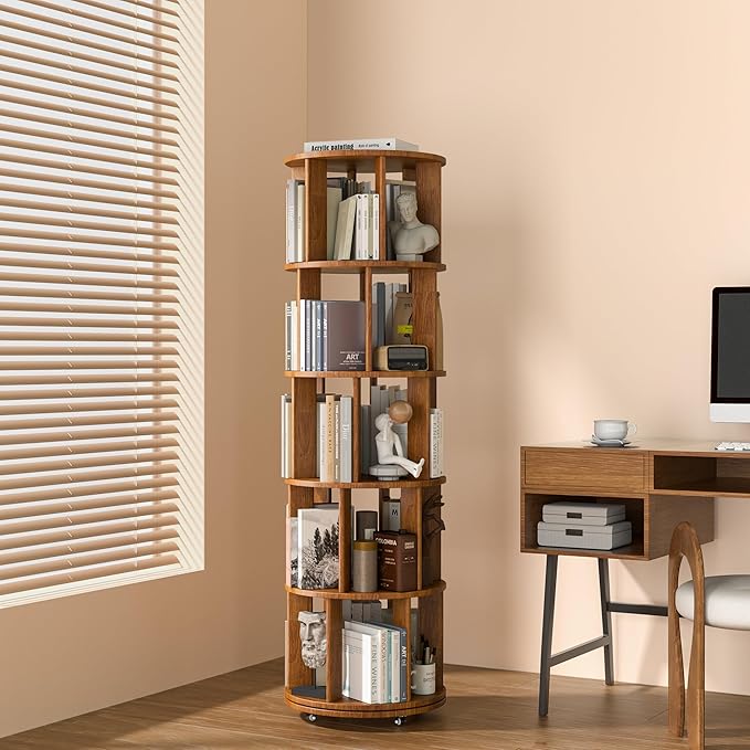 5 Tier Rotating Bookshelf Tower Spinning Bookshelf by IUNVR