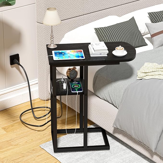 C Table End Table with Charging Station, Couch C Shaped Side Table - Image 2
