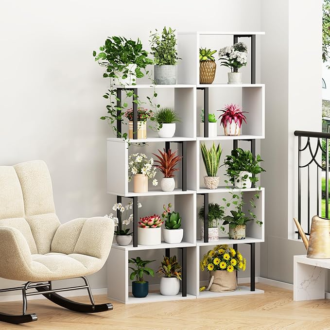 Gadroad 5-Tier Bookshelf, Narrow S-Shaped Geometric Bookcase, Wood Decorative - Image 2