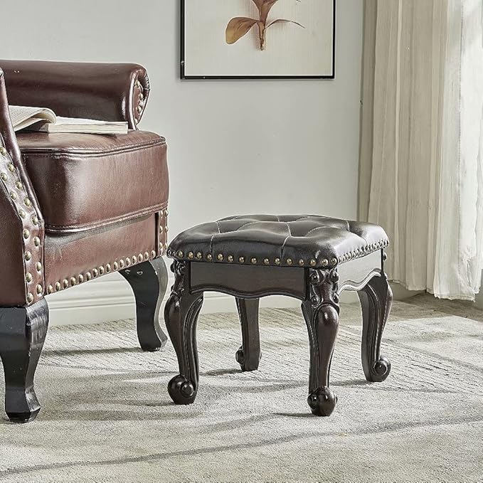 Foot Stool Ottoman with Microfiber Leather Cushion Footrest Sofa Stool - Image 2