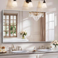 YIROMAN Bathroom Mirror 60"x36", Large Brushed Silver Bathroom Mirror by Unknown