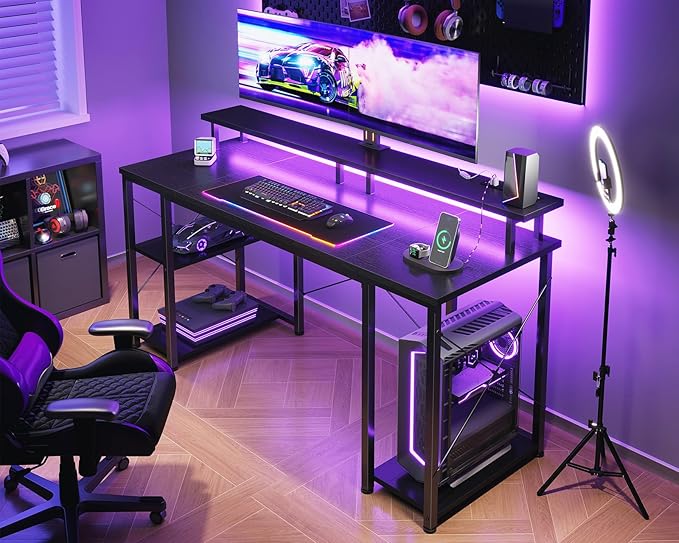 ODK 55 Inches Gaming Desk with LED Lights, Computer Desk with Monitor Stand - Image 6