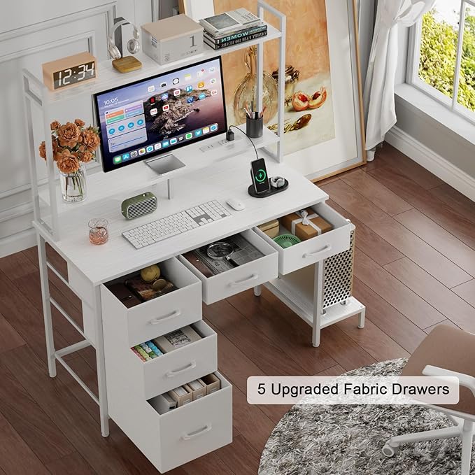 Computer Desk with Hutch, Home Office Desk with 2 Tiers Storage Shelves - Image 3