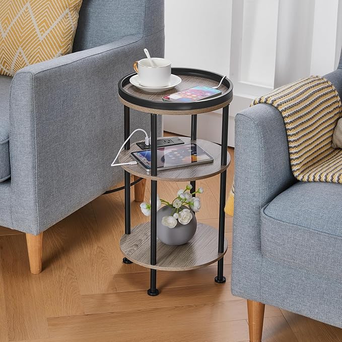 Small Round Side Table with Charging Station - Image 2