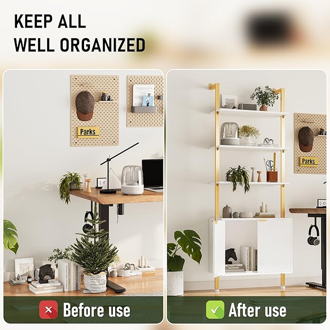 74" Tall Bookshelf with Storage Cabinet, Modern Ladder Shelf with Wood and - Image 5