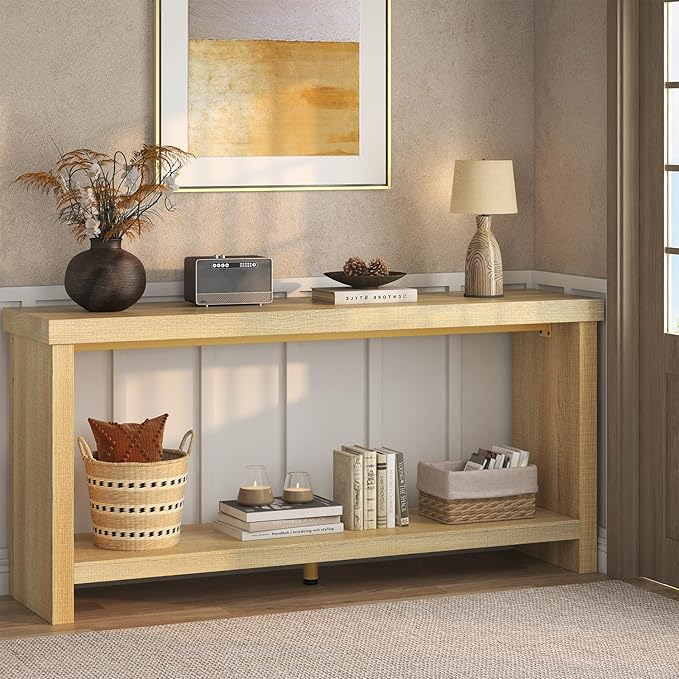 63 Inches Narrow Console Table, 2-Tier Long Sofa Tables Behind Couch Table - Image 5