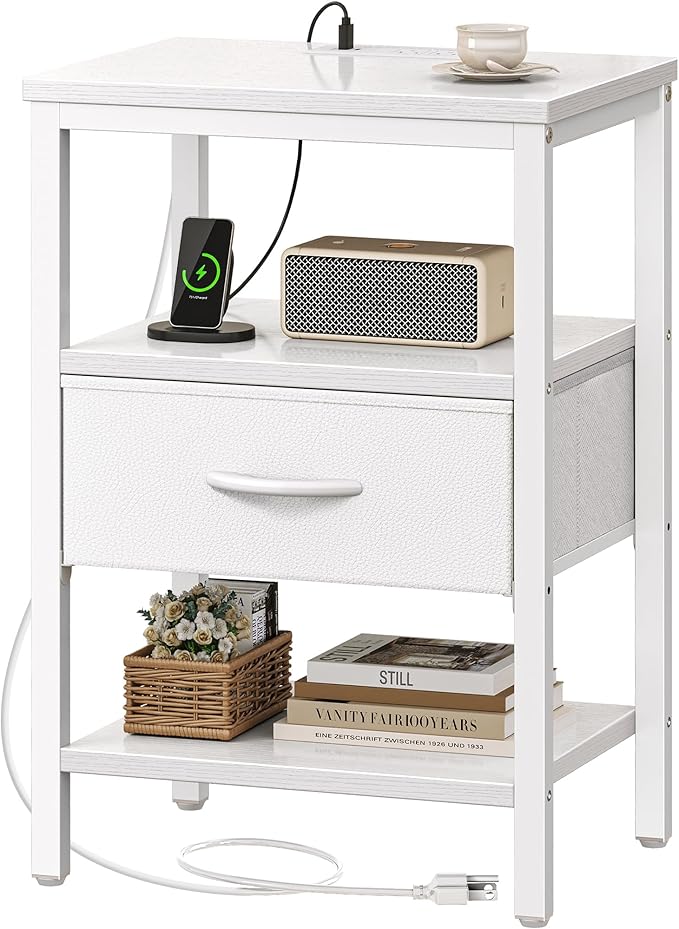 SUPERJARE Nightstand with Charging Station, Bed Side Table with Adjustable by SUPERJARE