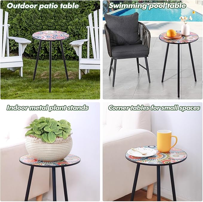 1 Pack Metal Mosaic Round Side Table 13.4" Small End Corner Tables - Image 6