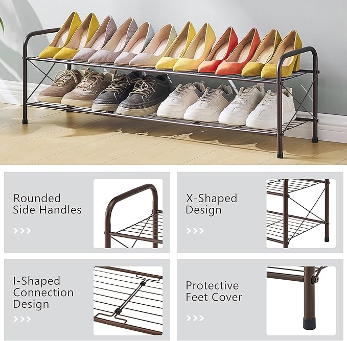 Hoctieon 2 Tier Shoe Rack for Closet, Durable Mesh Style Shoe Rack, Entryway - Image 6