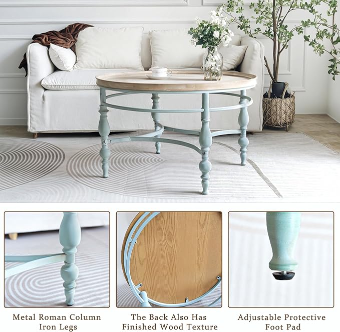 Rustic Farmhouse Round Coffee Table, French Country Vintage Center Table - Image 6