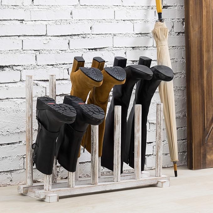 MyGift Shabby Whitewashed Wood Boot Rack Organizer Tall Boots Inverter Holder - Image 2