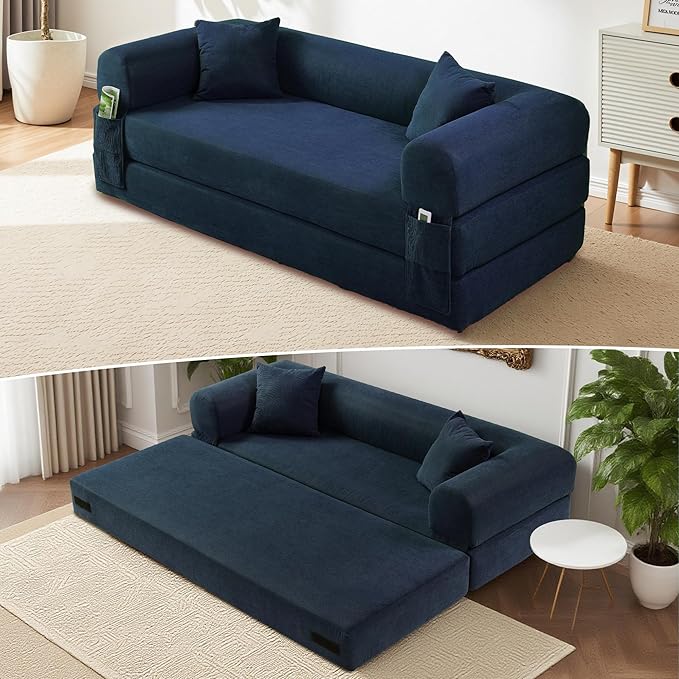 80" Convertible Sofa Bed, Corduroy Deep Seat Folding Pull Out Couch by Cleanthewayyouwant