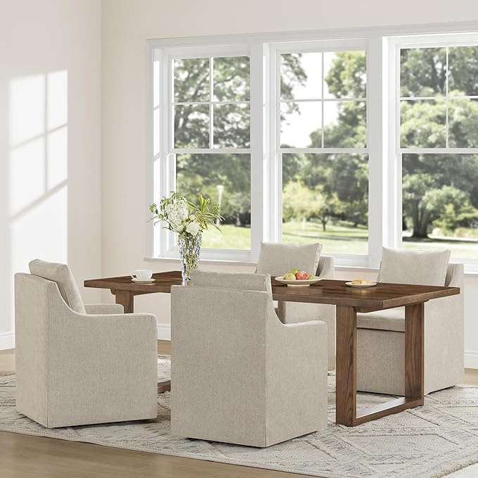Upholstered Dining Chairs with Casters Easy Assembly Side Deskchair with Rollers - Image 3