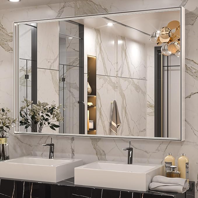 Keonjinn Silver Bathroom Mirror 55 x 36 Inch Large Rectangle Wall Mirror by Keonjinn